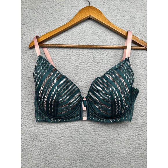 Victoria’s Secret lined plunge bra emerald and pink 36dd - Picture 1 of 10